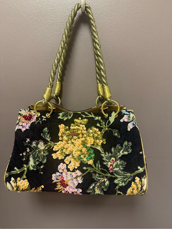 Handbags - Embellished Black Floral Sequin Shoulder Bag